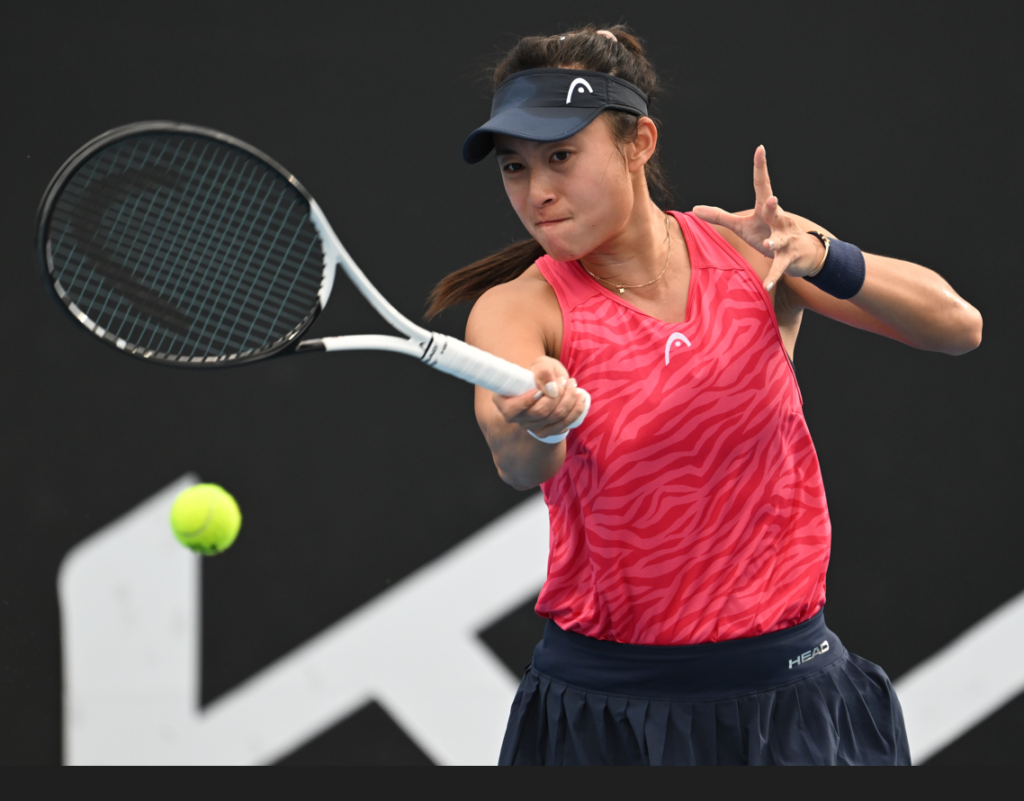 Carol Zhao hits a forehand.