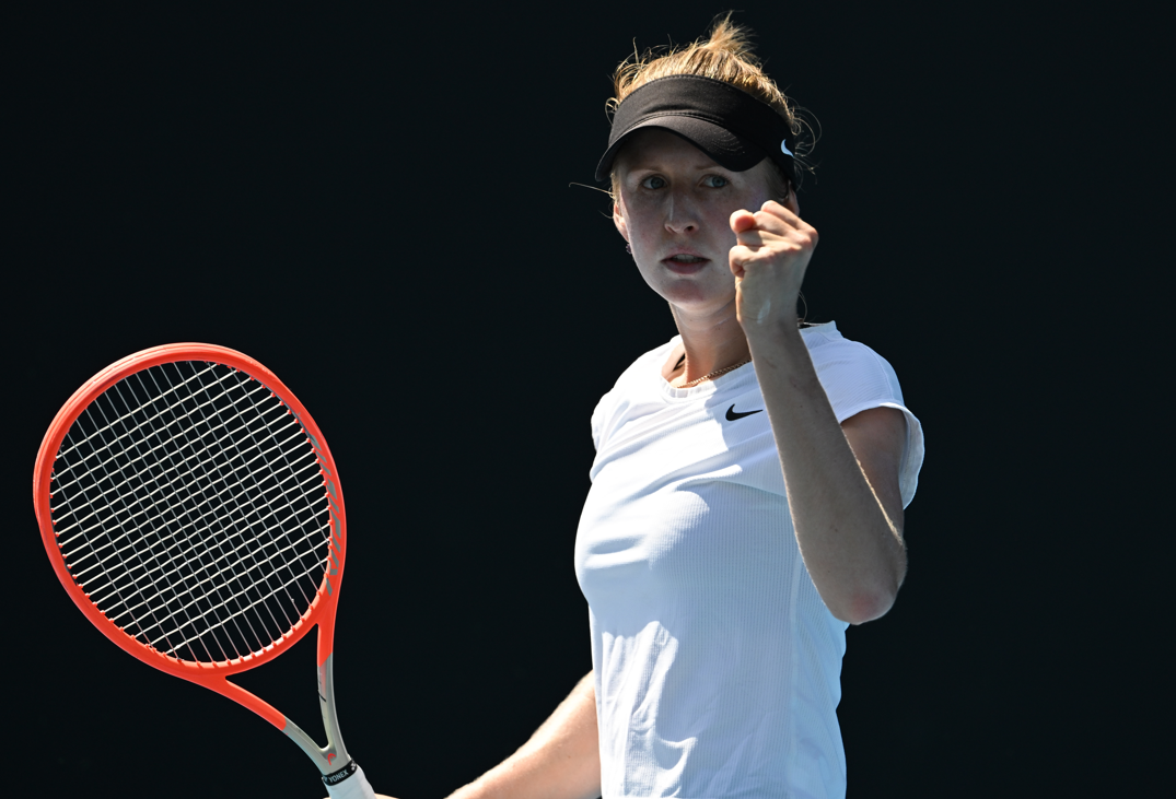 Katherine Sebov pumps her fist.