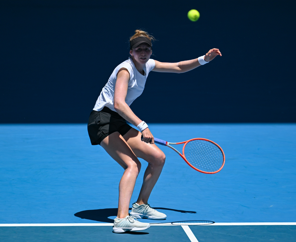 Katherine Sebov slices a backhand.