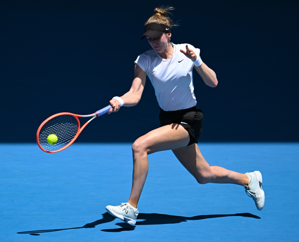 Katherine Sebov hits a forehand.