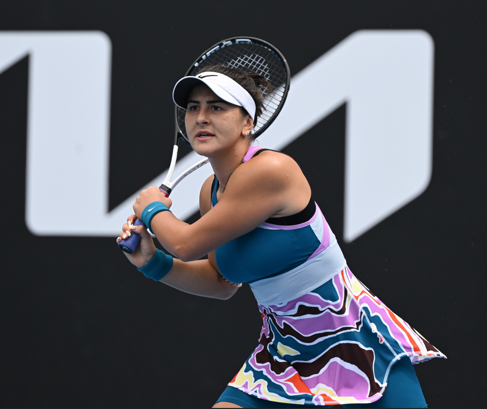 Bianca Andreescu follows through on a backhand.